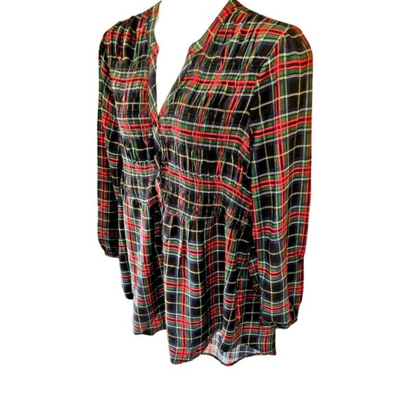 TORRID Plus Size Babydoll Twill Smocked Button Front Plaid Hi-Lo Hem Tunic 2X - Picture 7 of 16